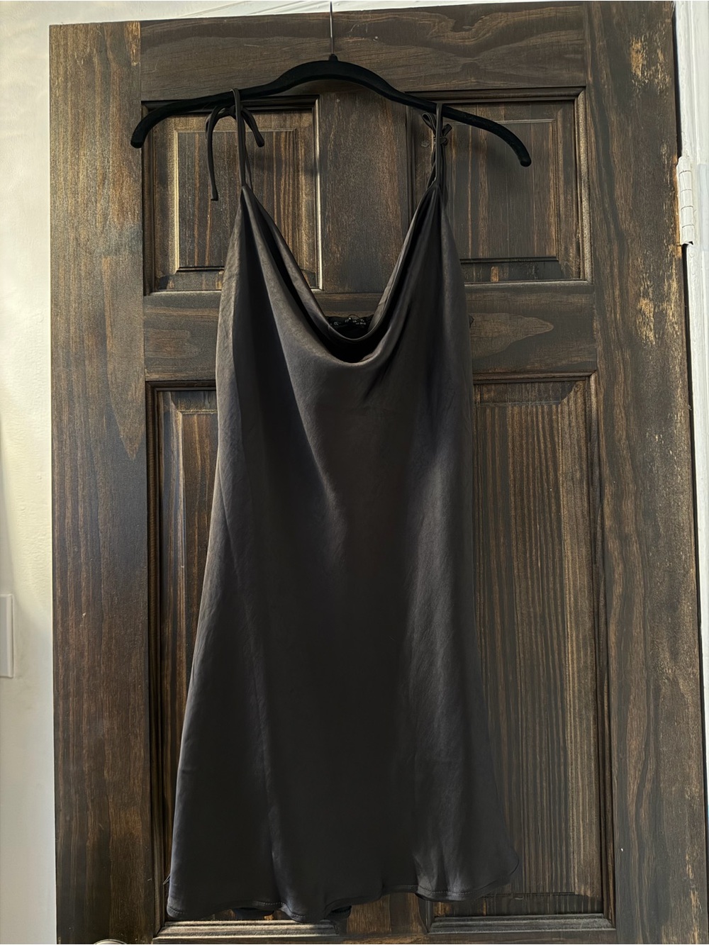 Satin Cowl Neck Slip Dress - Black